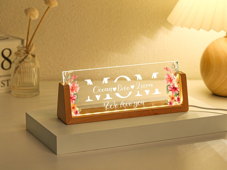 Personalized Night Light For Mom, Custom Flower Night Light, Mother's Day Gift, Birthday Gift For Mom, Mother Gifts