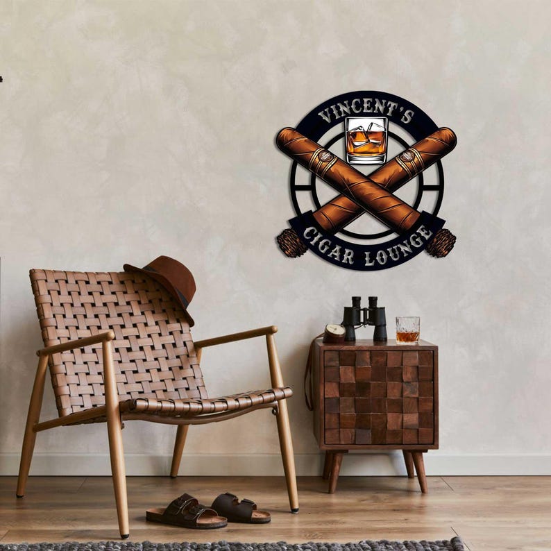 Custom Cigar Lounge Metal Wall Art, Personalized Smoking Cigar Name Sign, Cigar Shop Decor, Home Decor, Smoker Man Cave Decor