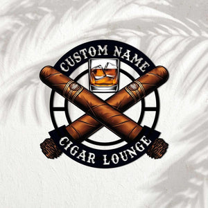 Custom Cigar Lounge Metal Wall Art, Personalized Smoking Cigar Name Sign, Cigar Shop Decor, Home Decor, Smoker Man Cave Decor