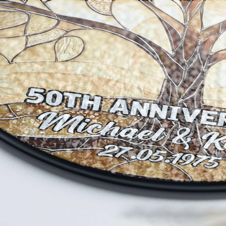 Personalized Tree of Life 50th Anniversary Gift, Golden Anniversary Glass Suncatcher, Tree of Life Window Hanging, Wedding Anniversary Gift