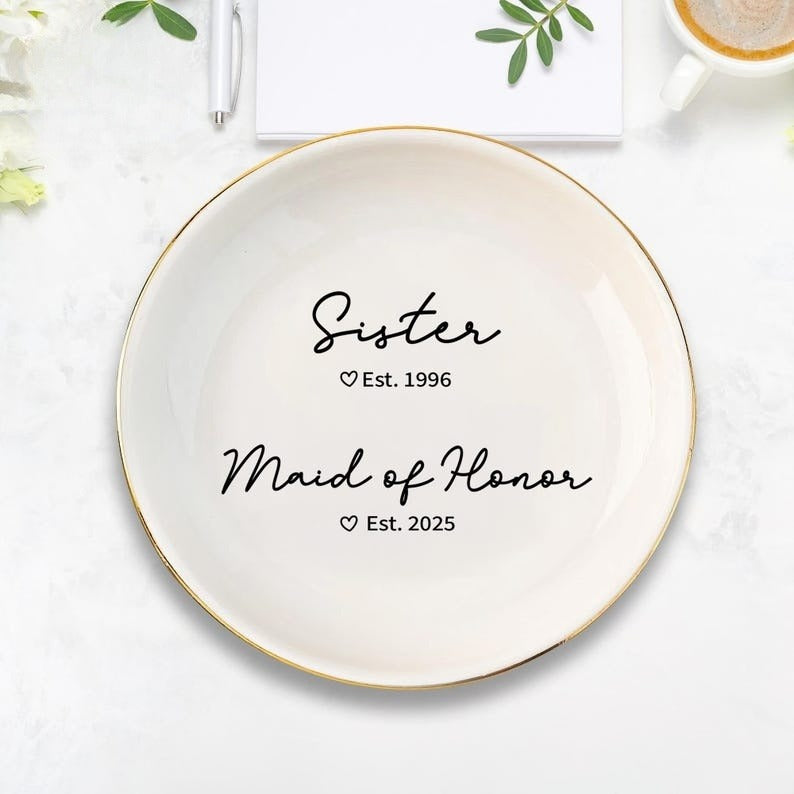 Personalized Maid of Honor Gift, MOH Ring Dish, Sister Wedding Gift, Personalized Year Established Maid of Honor Gift Sister Maid of Honor