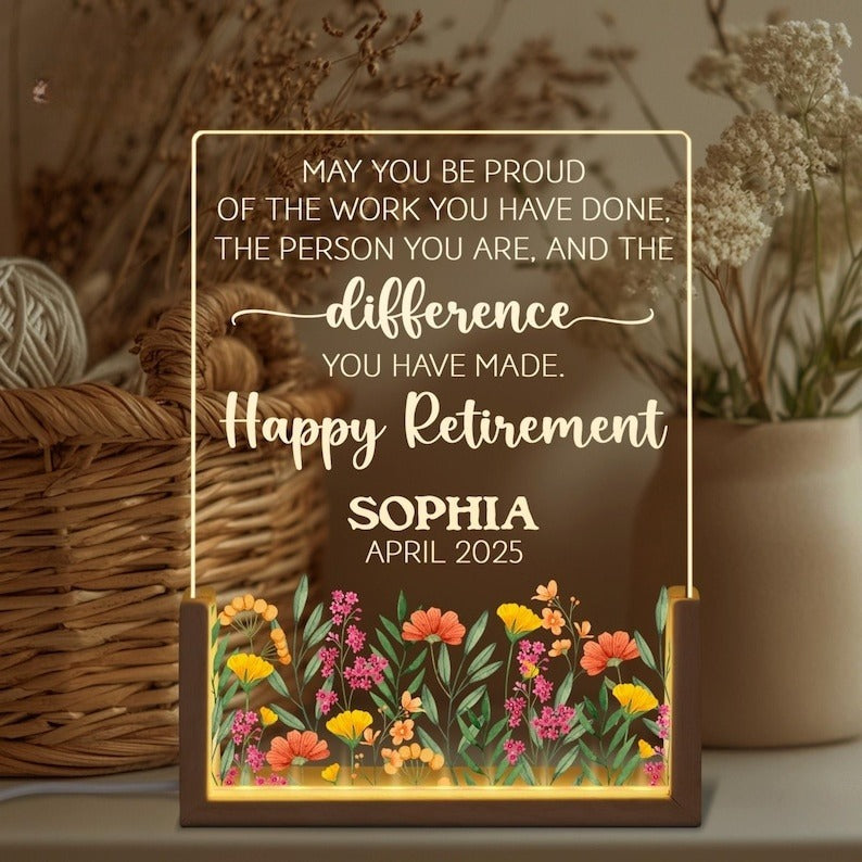 Personalized Retirement Night Light, Retirement Gift Ideas, Happy Retirement LED Light, Custom Retirement Gifts For Women Boss Co-Worker