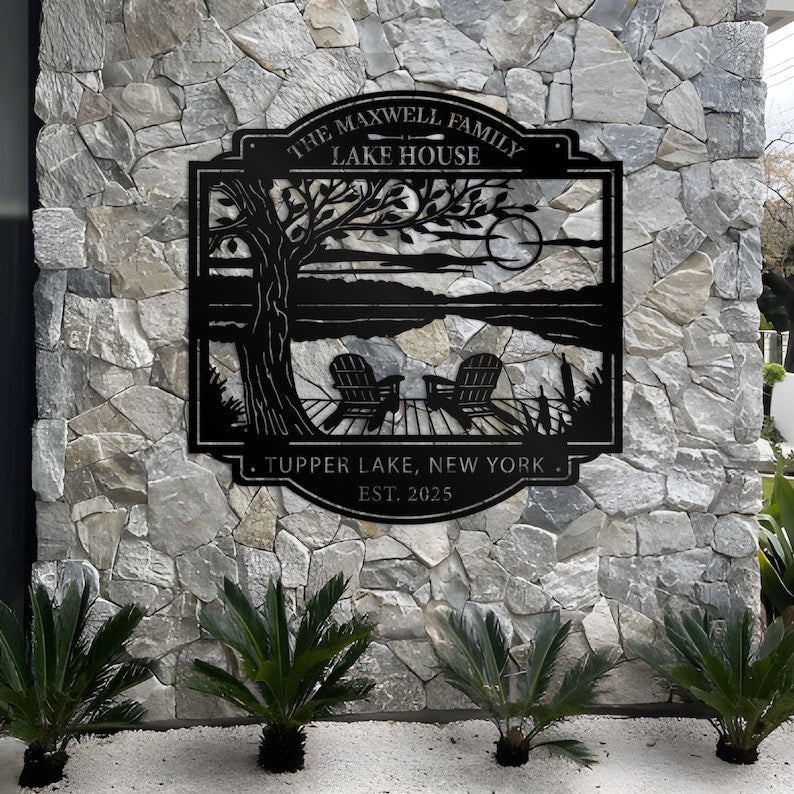 Personalized Lake House Metal Sign Outdoor Decor, Forest Lake Sign Custom Lake House Name Sign, Camping, Lake House Decor, Front Porch Decor
