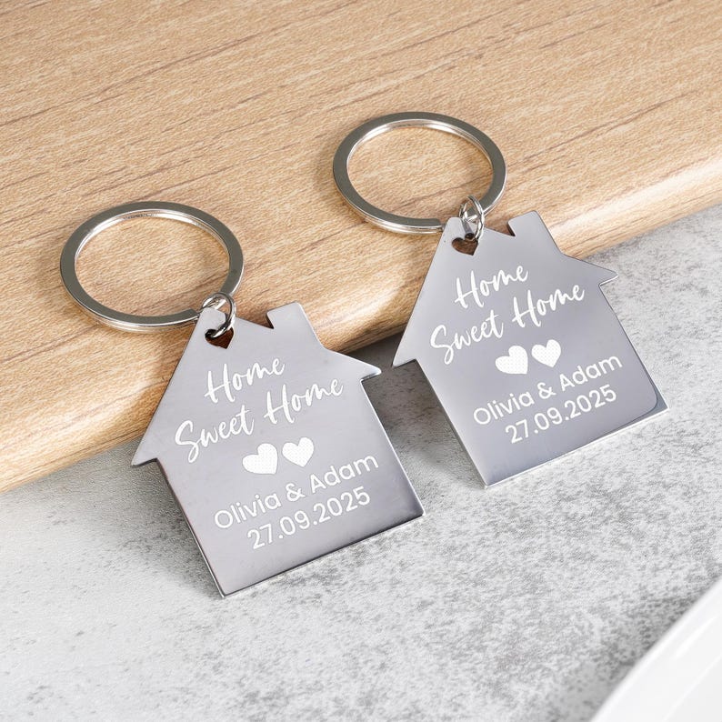 First Home Keyrings, New Home Keyrings, Steel House Keyring, New Home Gift, New House Gift, Housewarming Gift
