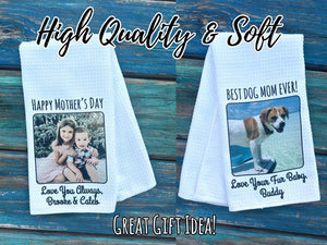 Custom Photo Kitchen Towel Personalized Tea Towel with Your Photo & Text Gift for Mom, Grandma, Nana Valentines or Mother s Day Gift
