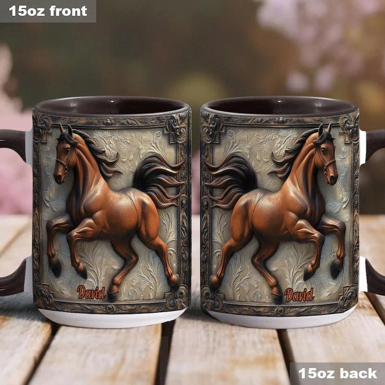 Cool Horse Personalized Custom Accent Mug, Inflated Equestrian Coffee Mug for Horses Rider, Equine Lover Mug Gift, Funny Custom Gifts