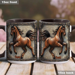 Cool Horse Personalized Custom Accent Mug, Inflated Equestrian Coffee Mug for Horses Rider, Equine Lover Mug Gift, Funny Custom Gifts