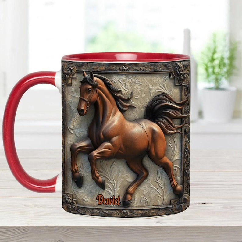 Cool Horse Personalized Custom Accent Mug, Inflated Equestrian Coffee Mug for Horses Rider, Equine Lover Mug Gift, Funny Custom Gifts