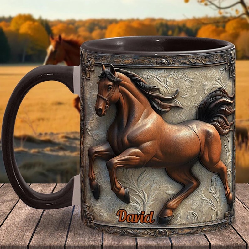 Cool Horse Personalized Custom Accent Mug, Inflated Equestrian Coffee Mug for Horses Rider, Equine Lover Mug Gift, Funny Custom Gifts