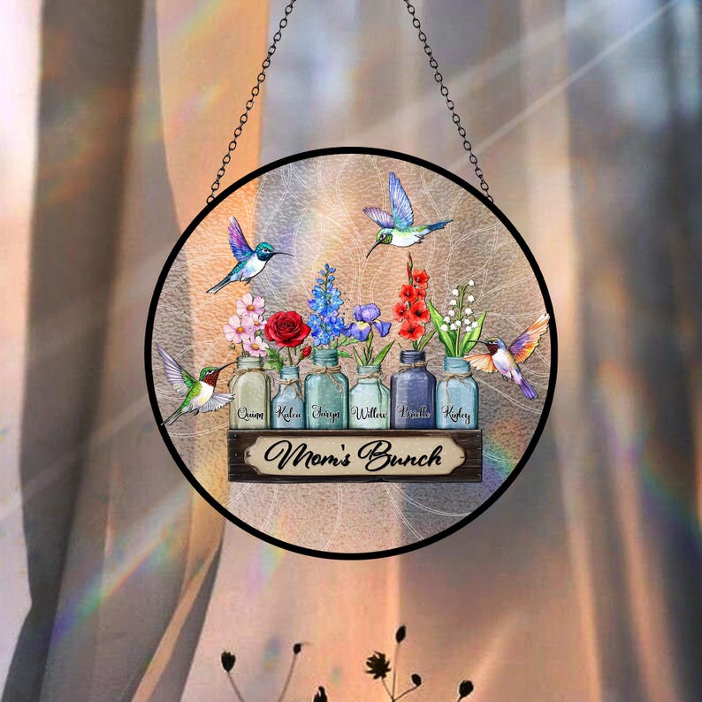 Personalized Mother's Day Suncatcher, Custom Birth Flower, Mom s Bunch Gift, Mason Jar Window Hanging, Mother's Day Gift, Nana's Blessings