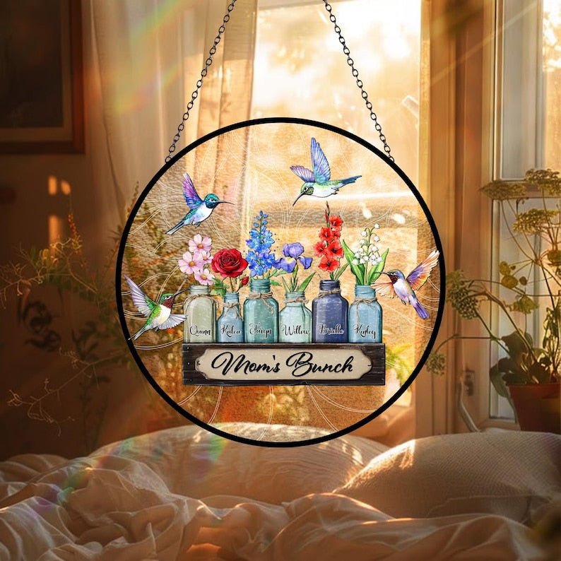 Personalized Mother's Day Suncatcher, Custom Birth Flower, Mom s Bunch Gift, Mason Jar Window Hanging, Mother's Day Gift, Nana's Blessings