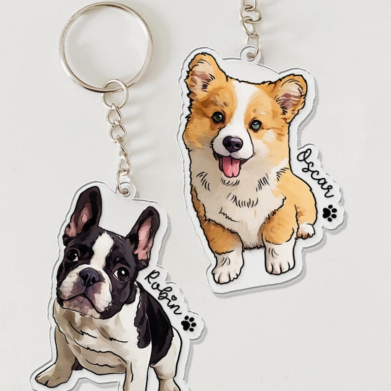 Personalized Pet Portrait Keychain, Custom Dog Keychain, Dog Lover Gift, Gifts For Pet Lover, Cute Dog Photo Keychain, Dog Acrylic Keychain