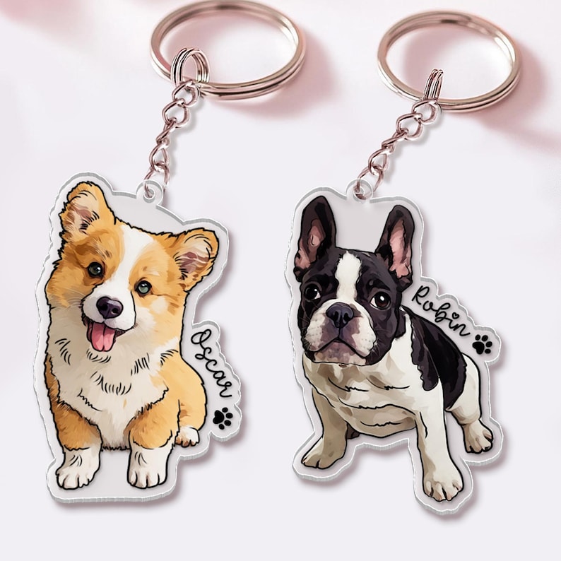 Personalized Pet Portrait Keychain, Custom Dog Keychain, Dog Lover Gift, Gifts For Pet Lover, Cute Dog Photo Keychain, Dog Acrylic Keychain
