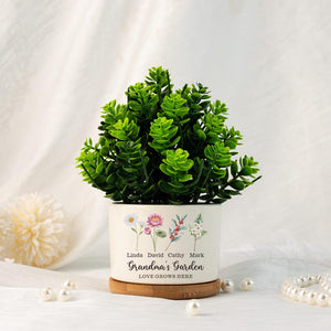 Mothers Day Plant Pot, Personalised Birth Flower Mini Pot, Grandma's Garden Pot for Mom Nanny, Perfect Gift for Her, Family Flower Plant Pot