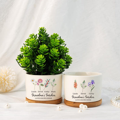 Mothers Day Plant Pot, Personalised Birth Flower Mini Pot, Grandma's Garden Pot for Mom Nanny, Perfect Gift for Her, Family Flower Plant Pot
