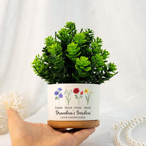 Mothers Day Plant Pot, Personalised Birth Flower Mini Pot, Grandma's Garden Pot for Mom Nanny, Perfect Gift for Her, Family Flower Plant Pot