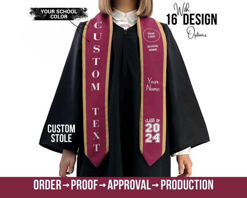 Personalized Graduation Stole, Custom Text and Photo Graduation Sash, Class of 2025, Your Own Design Stole, Graduation & Graduate Gift