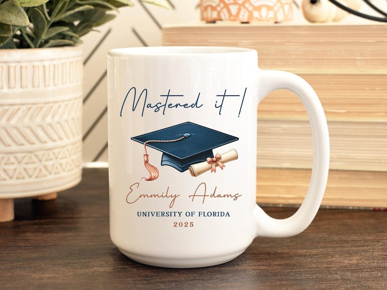 Masters Degree Mug, Mastered It Mug, Masters Degree Graduation Gift, Personalized Masters Degree Coffee Cup, Graduation Mug for Masters