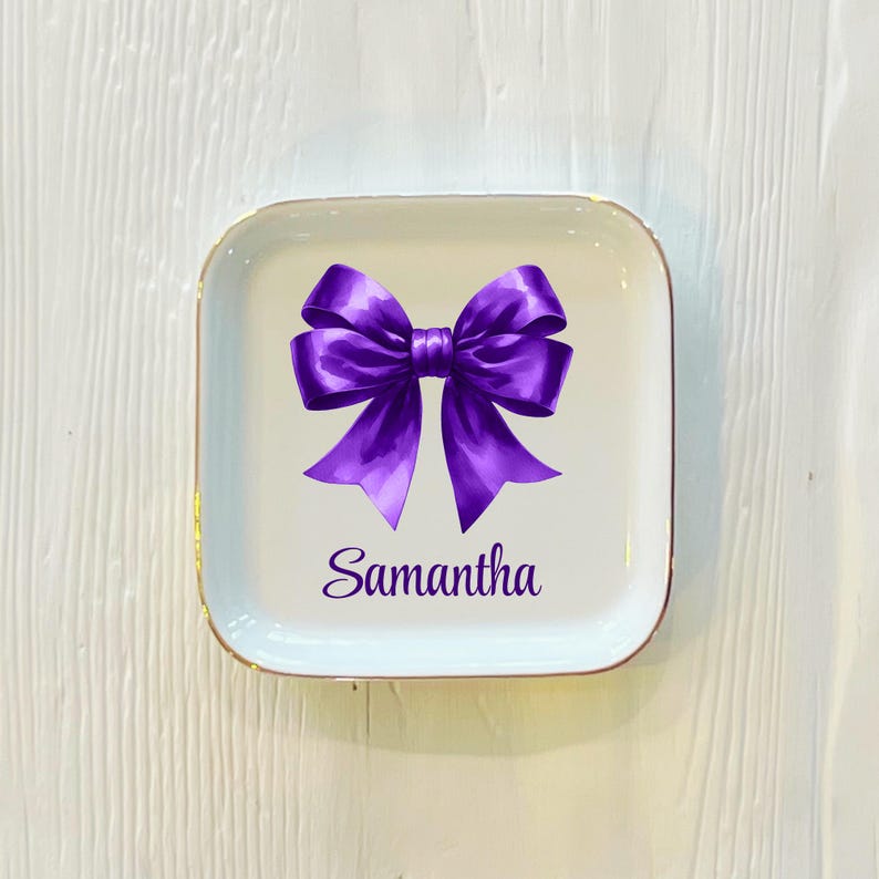Personalized Cheer Bow Ceramic Trinket Dish: Cheerleading Gift