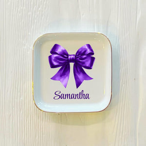Personalized Cheer Bow Ceramic Trinket Dish: Cheerleading Gift