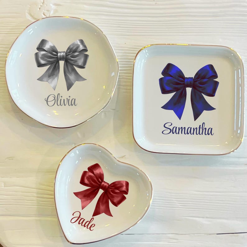 Personalized Cheer Bow Ceramic Trinket Dish: Cheerleading Gift