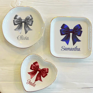 Personalized Cheer Bow Ceramic Trinket Dish: Cheerleading Gift