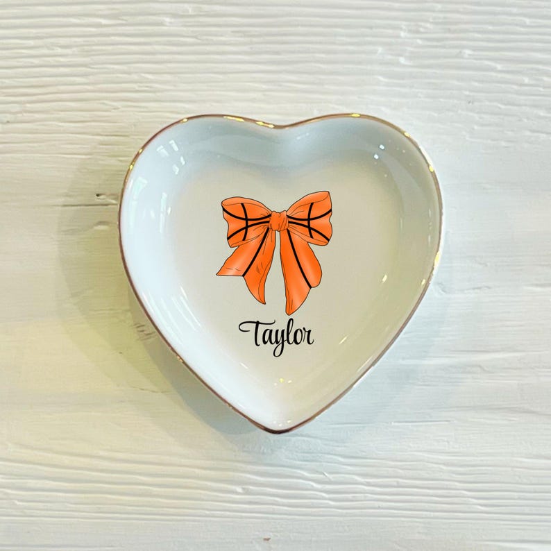 Personalized Basketball Bow Ring Trinket Dish | Girls Basketball Team Gift | Basketball Jewelry Dish | Gift for Her