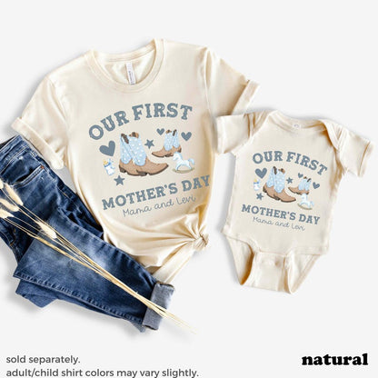 First Mother's Day Gift Mommy and Me Matching Shirts Mother Son Mom and Boy Shirt Personalized Custom Name Cowboy Cowgirl Western Farm Mom