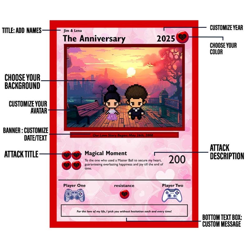 Poke Anniversary Card - Personalized Anniversary Gifts - Anniversary Gift - Gift for Him - Gift for Her - Vday Gift - Valentine's Day Gift