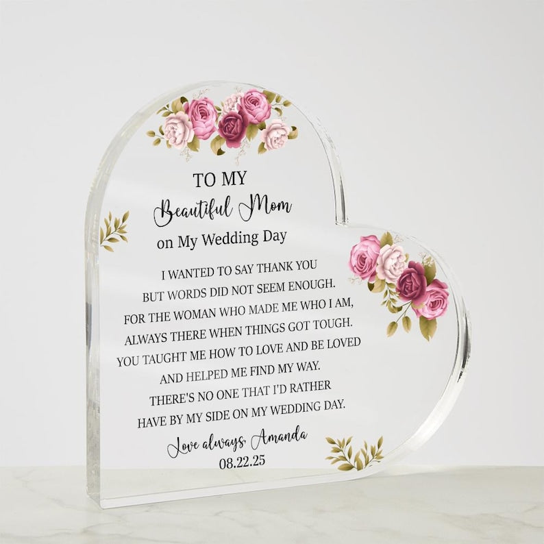 Personalized Mother of the Bride Gift from Daughter, Custom Acrylic Plaque for Bride Mother, Wedding Keepsake Gifts for Mother of the Bride