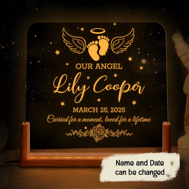 Baby Memorial Acrylic Lamp, Loss Of Infant Child Night Light, Angel Baby Memorial Gifts, Miscarriage Plaque, Sympathy Gifts, Loss of Loved