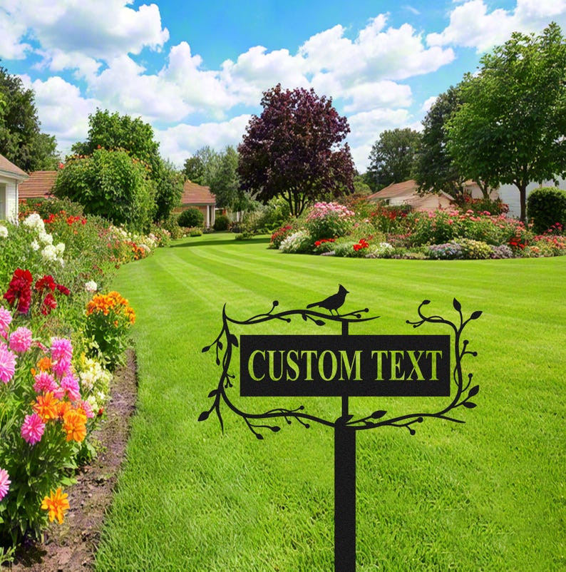 Custom Garden Sign with Stake,Metal Bird Garden Sign,Garden Name Sign,Personalized Garden Decor,Bird Yard Decor,Lawn Metal Sign,Home Gift