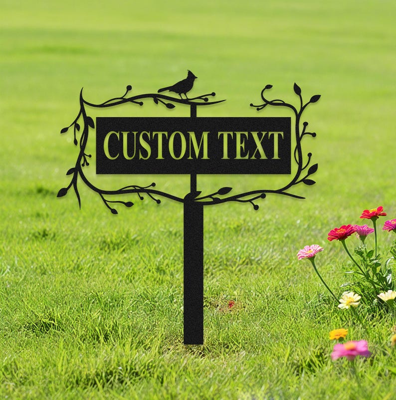 Custom Garden Sign with Stake,Metal Bird Garden Sign,Garden Name Sign,Personalized Garden Decor,Bird Yard Decor,Lawn Metal Sign,Home Gift