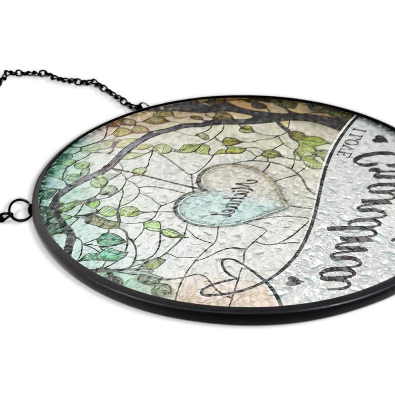 Grandkids Make Life Grand We Love Nana And Papa Personalized Stained Glass Window Hanging Suncatcher, Mother's Day Gift, Birth Flower Gifts