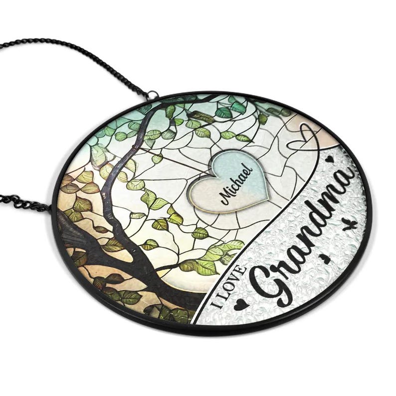 Grandkids Make Life Grand We Love Nana And Papa Personalized Stained Glass Window Hanging Suncatcher, Mother's Day Gift, Birth Flower Gifts