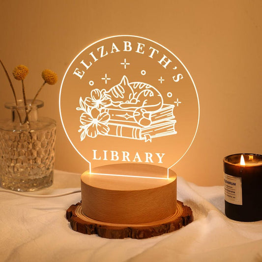 Personalized Library Sign, Custom Book Decor, Bookish Bookshelf Sign, Book Lover Gift, Gifts for readers, LED Sign