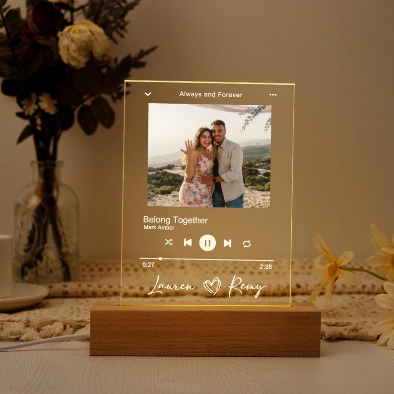 Custom Music Photo Night Light Plaque, Photo Music Plaque, Song Acrylic Plaque, Birthday Gifts, Bedroom Decor, LED Nightlight, Gift for Her