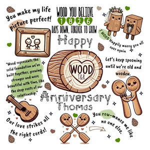 Personalised 5th Wood Anniversary Card- Funny Wood Wedding Gift for Husband or Wife- Cute Punny Design