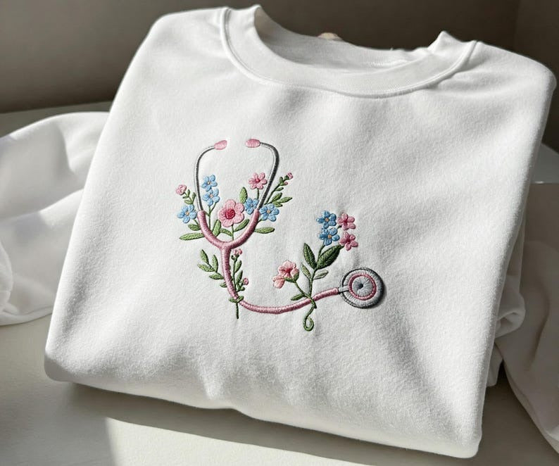 Floral Stethoscope Embroidered Shirt, Nurse Sweatshirt, Medical Worker Gift, Custom Nurse Gift, RN Graduation Shirt, Nurse Life Sweater