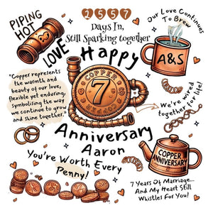 Funny 7th Copper Anniversary Card Personalised Gift for Husband or Wife Cute & Punny Design