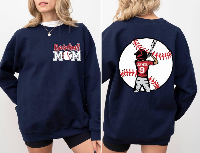 Custom Baseball Kids Mom Sweatshirt,Personalized Baseball Name Sweater,Baseball Jersey Number Sweat,Gameday Cheer Mom Baseball Gift for Mom