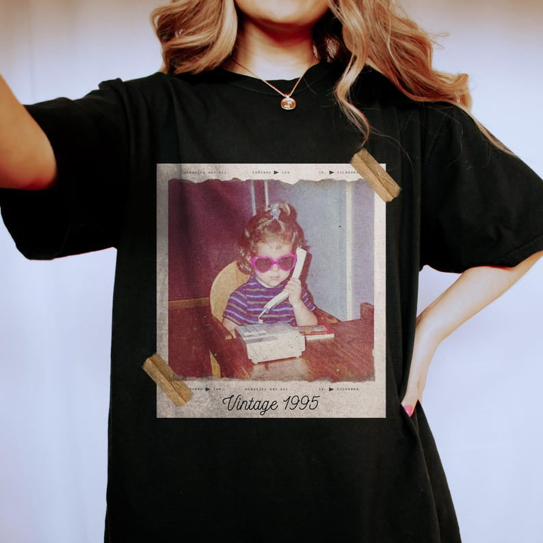Custom Vintage Photo And Year, Custom Shirt With Picture Personalized 30th Birthday Gift Vintage 30th Birthday Party Vintage Est 1995 Shirt