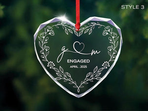 Personalized Heart Glass Ornament Wedding Anniversary Gift for Couple or Work Milestone Keepsake Custom Names and Date Floral Crystal