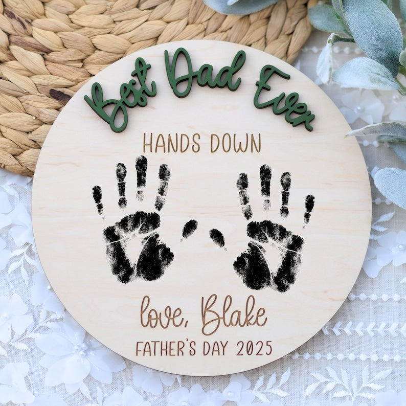 Father's Day Handprint DIY Sign, Personalized Father's Day Handprint Art, First Father's Day Gift From Child, Best Dad Hands Down Sign