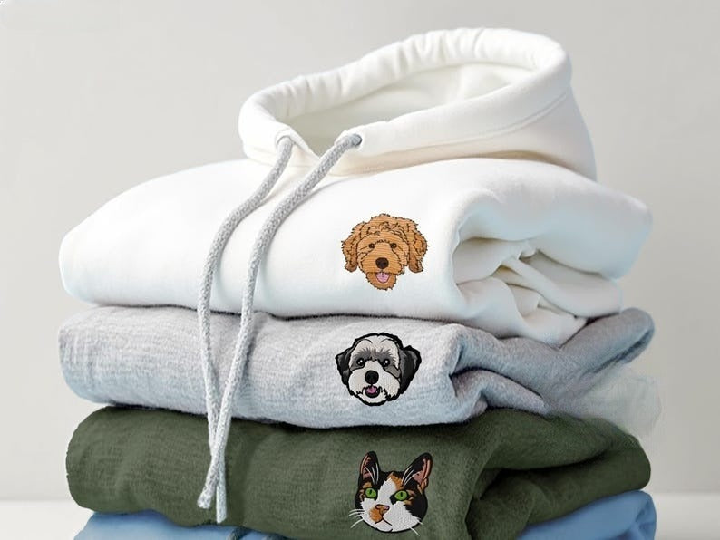 Custom EMBROIDERED Pet Hoodie Using Pet Photo + Name Custom Dog Hoodie Personalized Dog Hoody Custom Dog Custom Pet Hooded Sweatshirt