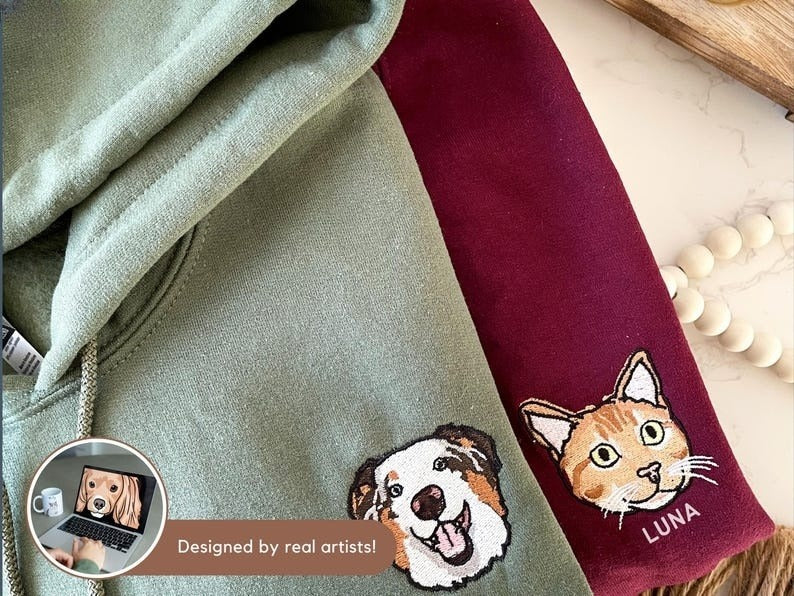 Custom EMBROIDERED Pet Hoodie Using Pet Photo + Name Custom Dog Hoodie Personalized Dog Hoody Custom Dog Custom Pet Hooded Sweatshirt