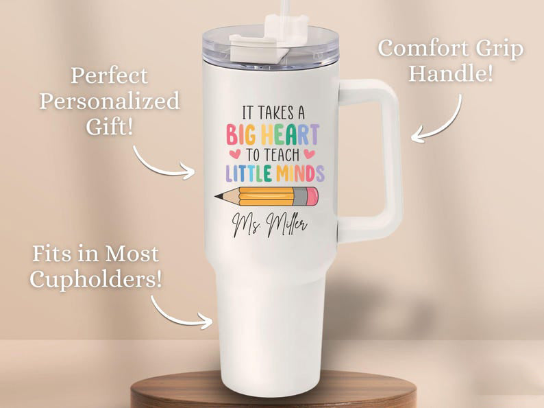 Custom Teacher Tumbler, Personalized 40oz Teacher Tumbler with Handle Gifts for Teacher Appreciation Gift for Teacher Travel Mug Teacher Cup
