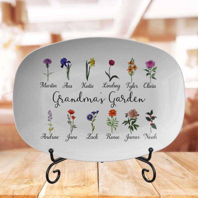 Birth Month Flower Platter, Personalized Family Platter, Custom Mother's Day Gift, Grandparent Gifts from Grandkids, Grandma's Gift