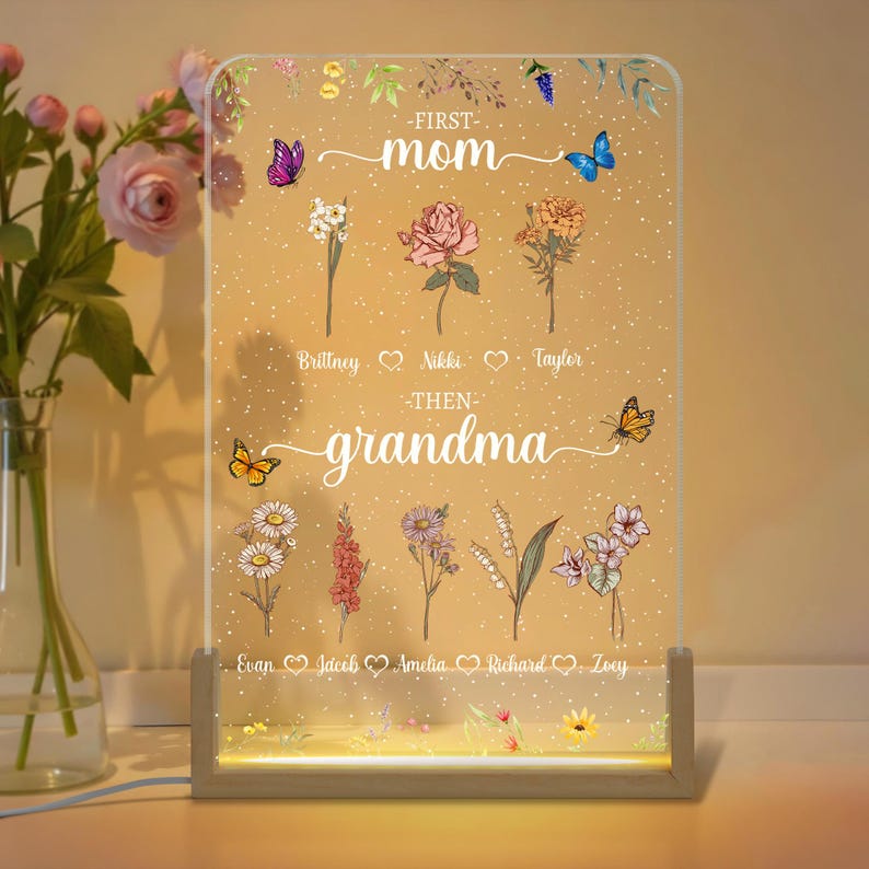 Personalized Gifts for Mom, Custom Grandma's Garden, Birth Month Flower Night Light, Mother's Day Gift Grandma Gifts, Mom Birthday Gifts