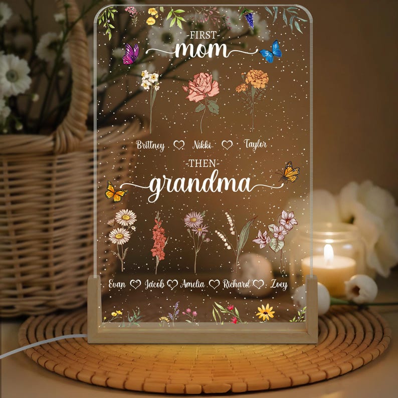 Personalized Gifts for Mom, Custom Grandma's Garden, Birth Month Flower Night Light, Mother's Day Gift Grandma Gifts, Mom Birthday Gifts